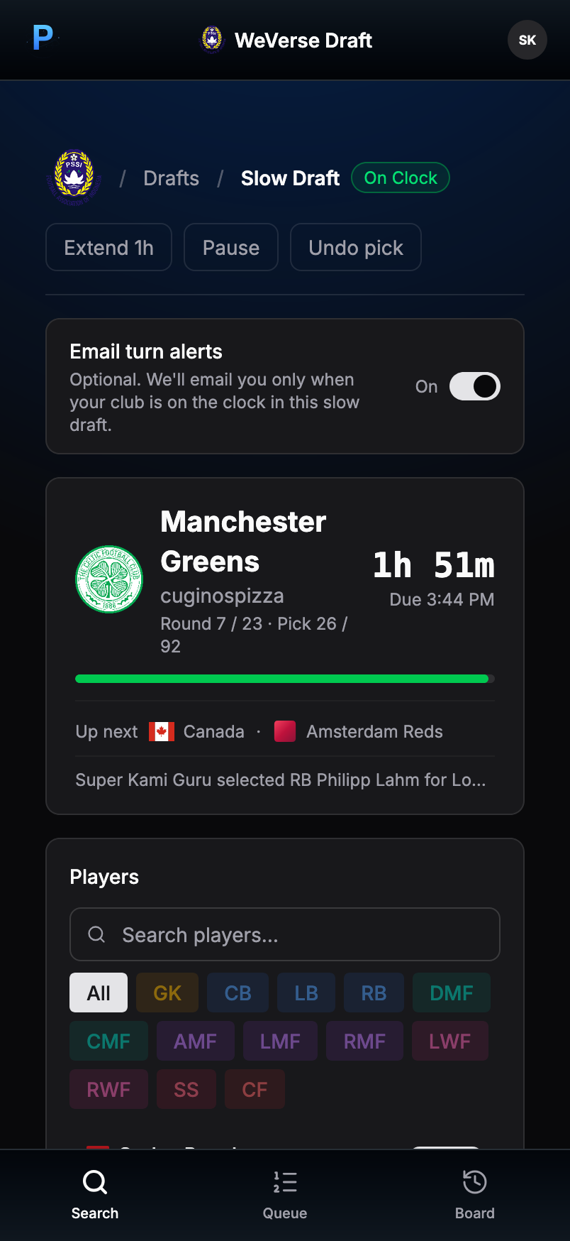 Slow draft settings on mobile